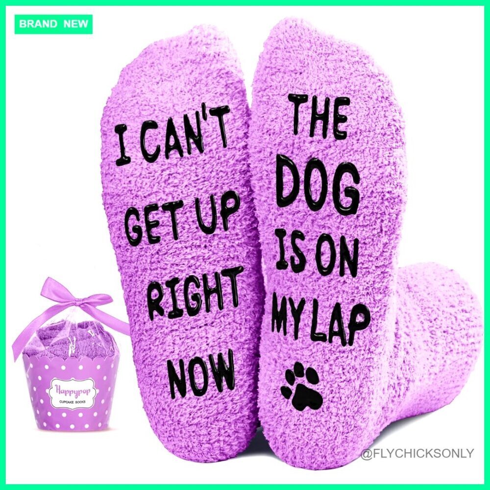 Fuzzy Dog Lover Socks with Grippers, Women's Size 6-12, Plush Fleece